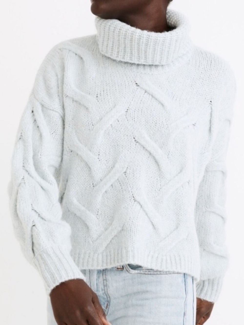 Madewell Pale Blue Somervell Modern Cable Turtleneck Sweater Size Small